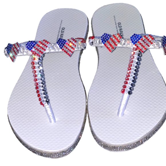 Flip Flops, T-Strap Flip Flops, Women Sandals, Ladies Shoes, Independence Day - Picture 4 of 16